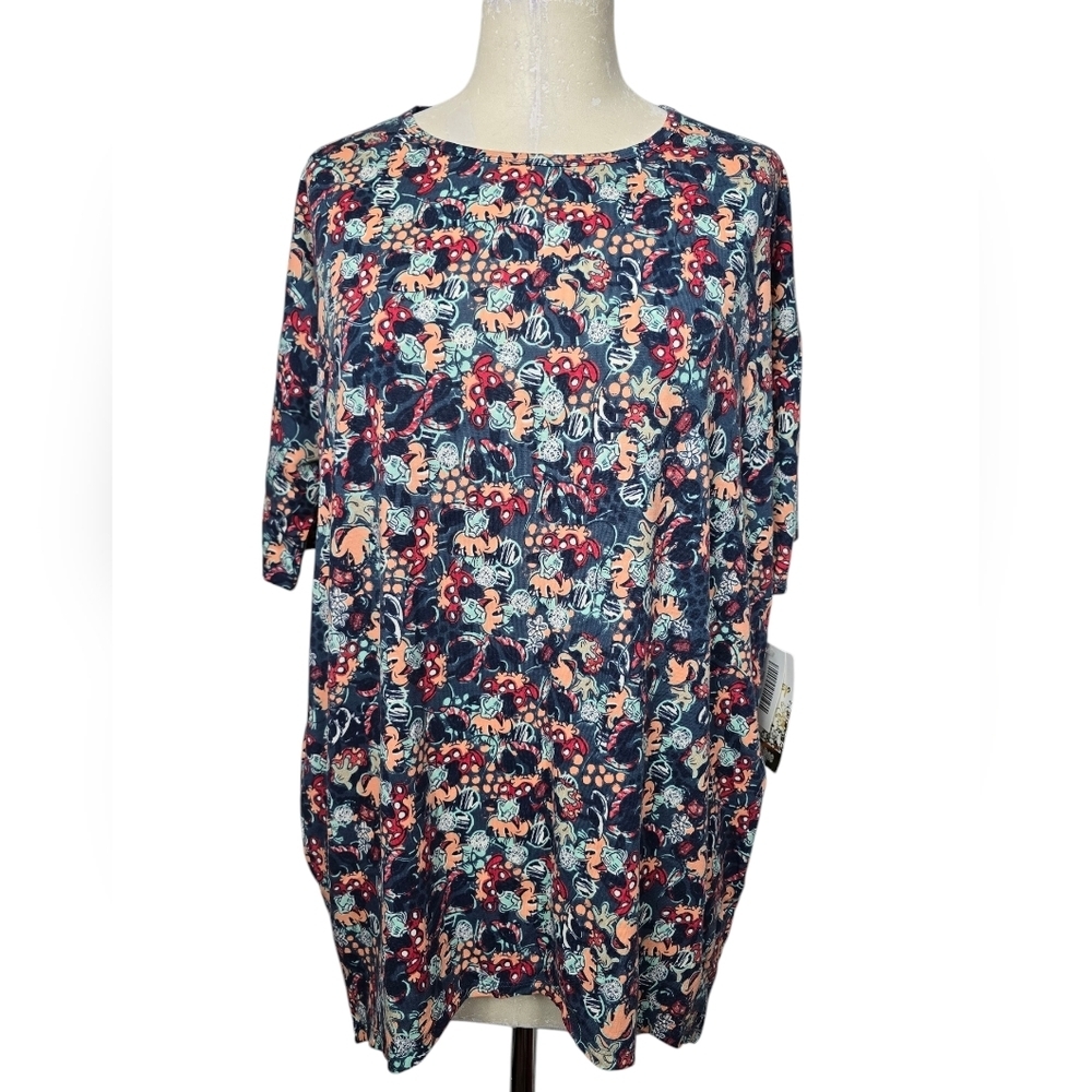 NWT Lularoe Disney Minnie Mouse Print Short Sleeve Blue Red Irma Shirt XS